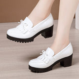 And Autumn Lace-Up Small Leather Shoes Yinglun Style Thick Heels New Style Medium Heels Casual Large Size 40-43 Women's