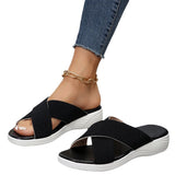 Summer New Flat Heel Fish Mouth Cool Drag Thick Soles Large Size Flying Woven Cross Women's Slippers From