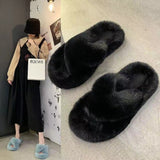 Breakj Slippers Women Wear Net Red Code 2025 New Autumn And Winter Warm Wear Cross Fur