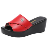 Women Wearing Sloping Heel Slippers Summer 2023 New Thick-Soled Waterproof Table Soft-Soled Comfortable Middle Heel 4143 Size