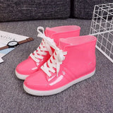 Women's Rainshoes Waterproof Non-Slip Flat Rubber Shoes Women Rain Boots Short Tube Lace Up Velvet Warmer Winter