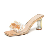 Transparent Slippers Female Crystal Slippers With Thick Heels In Summer, A New Style Of Transparent Middle Heel With Diamond Outside Wearing Sandals Fairy