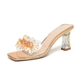 New Style Water Diamond Transparent Sandals In Summer Are Feminine, One-Word Flip-Flops, Thick Heels, High-Heeled Slippers, High-End