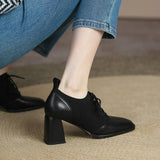 Women's Pumps Summer Splicing Lace Up High Heels Fashion Square Toe Classic British Style Lace Up High