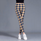 Female Fitness Leggings Women Print Plaid Leggings Lady Sexy Slim Pencil Pants Push Up Elastic Waist