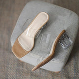 Women Square Toe2021 Slippers Flip Flop Ladies Fashion High Heels Sandals Transparent Women's Casual Shoe Female