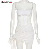 Puss Sexy Women Skinny 2 Piece Set Velvet Patchwork Mesh Corsets Top+Bandage Skirts Matching Suit Activity Clubwear