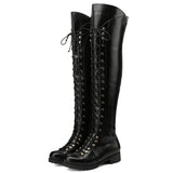 Goth High Heeled Women Boots Chunky Med Heel Lace Up Zip Over Knee High Boots Platform Shoes Cool Fashion Combat