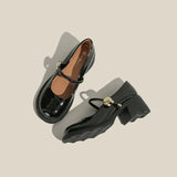 Breakj Leather Round Head Mary Jane Shoes Female Spring / Summer 2024 Comfortable Thick Heel Shallow Mouth Single Shoes Middle High Heel One Word With