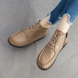 2021 Vintage Style Genuine Leather Women Boots Flat Booties Soft Cowhide Women's Shoes Ankle Boots zapatos