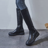 Breakj And Winter High Tube Tide Boots Women British Wind Flat Boots Middle Boots Versatile Single Boots Long Tube Knight Leather Boots Martin