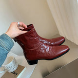 Autumn High Quality Short Boots Female Burst Inside And Outside The Head Layer Of Leather After The Zipper Flat Bottom Thin Boots Female Fashion
