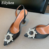 Silk Women Pumps Crystal Strange Style High heels Summer Bride Shoes Comfortable Heeled Party Wedding