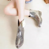 Elegant Short Women Rubber Boots Elastic Band Ankle Rain Boots Fall Autumn Rain Day Waterproof PVC Flower bow Woman