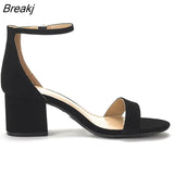 2023 Women Sandals Open Toe Chunky Med High Heels Casual Women's Sandals Black Nude All-match Female Pumps
