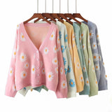 Flower Cardigan for Women Sweater Women College Knit Long Sleeve Top Loose Green Sweater Female Sueters De