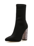 Net Red Model Elastic Cloth Thick With High Heel Women's Boots 259-4 Have To Do 40 Yards