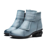 Chinese Shoes Short Blue Women Ankle Boots Medium Heel2021Fur Round Toe Chunky Cheap Waterproof Winter Fashion New