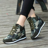 Spring High Top Wedge Platform Sneakers Women Casual Shoes Hidden Heels Ladies Sneakers Camouflage Women Shoes Basket