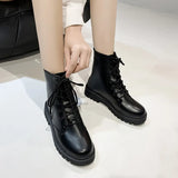Boots And Women's Shoes British Style Short Boots 2023 New Korean Version Round Head Lace-Up Short Boots Flat-Soled Square Root Single