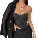 Breakj Sexual Sense Wind Woven Striped Steel Ring Tectre Sterne Tector Tectre Tectre Tie Strap Ultra-Short Bra