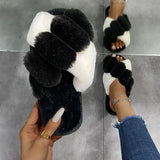 Mixed Colors Fluffy Slippers Autumn Winter Home Slippers Women Furry Fur Slides Outdoor Women's Sandals 2021 Flip