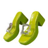 Breakj Female Spring And Summer New Fashion Sequins One-Word Drag Drill Half Slipper Thick Bottom High-Heeled Shoes