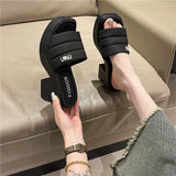 Breakj Thick Bottom One Word Cool Slippers Female 2024 Summer New Fashion Outside Wearing Slippers Thick Heel Sandals