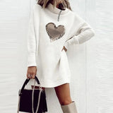 Autumn Winter Long Sleeve Ladies Party Dress Sexy Off Shoulder Hoodie Sweatshirt Dress Women Elegant Heart Print Pullover