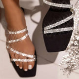Slippers Rhinestones Sandals Candy Color Ladies Bling Rainbow Flat Shoes Female Slides Flip Flops Summer Beach 2021