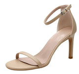 Stilleto High Heels Woman 6/8/9CM Pumps Flock&Nude Leather Sandales Femmes Ankle Strap Wedges Shoes Narrow Band