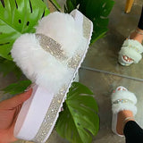 Fur Slippers Summer Furry Slides Female Fluffy Indoor Shoes Women's Bling fuzzy Slide House Sliders wholesale
