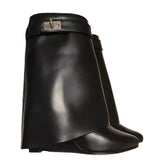 Breakj Autumn / Winter New Round Head Big Tube Around The Lock Buckle Shark Buckle Straight Tube Long Boots Wedge Trouser Boots
