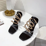 Gold Snake Embellished Women Sandals Sexy thin High Heels Transparent PVC Gladiator Sandals Summer Female Party