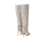 High Heels Western Boots Fashion Knee High Boots Woman Microfiber Red High Heel Long Boots Pointed Toe Autumn Winter