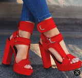 Chunky Buckle Strap High Heels Sandals Mixed Color Platform Women Square Heels Sandals Summer Banquet Dress