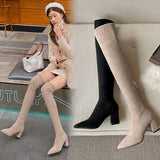 Breakj Boots Women's Elastic Boots Tips High With Boots Children Over The Knee Velvet High Boots Kaqi
