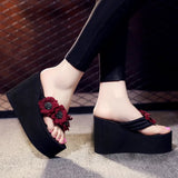 High Heel Women's New Wedge Flip Flops, Muffin Handmade Slippers, Ladies Summer Beach Mules Shoes Women Slippers