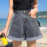 New Summer Women High Waist Wide Leg Denim Shorts Casual Female Loose Fit Streetwear Solid Color Straight Jeans