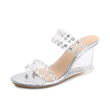 Breakj Rhinestone Comprehensive Wedge Sandals Female Summer New Sexy Crystal Transparent Heels With Wedge