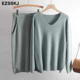 lazy oversize Sweater suit dress women casual loose sweater +straight skirt with pocket feamle sweater set