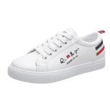 Flats Shoes 2021 Autumn Lace Up Print Shallow Female Sneakers Casual Ladies Vulcanized Shoe Skateboard White Single