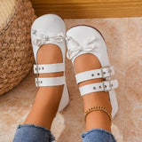 And South Korea Large-Size Belt Buckle Round Head Flat-Soled Single Shoes New Bow Bow Shallow Breathable Lazy Boat