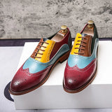 Leather Shoes Men New 2021 Mixed Colors Pointed Toe Brogue Shoes Men Business Casual Dress Wedding Party Mens Shoes