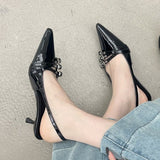 High Heels Red Baotou Sandals Fairy Shoes 2024 New Summer Black French Pointed Sandals