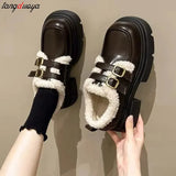 Style Small Leather Shoes Female Students' New Japanese Vintage Plush Warm Cotton Shoes In Autumn and Winter boots