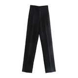 Women's Pants Chic Office Lady Solid Straight Casual Pants Vintage High Waist Zipper Fly Female Trousers Mujer