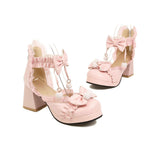 Women Platform Sandals Pink PU Leather JK Lolita Shoes for Girls Round Toe Side Open Boots Ankle Strap Zipper Back High