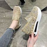Female Wedge Shoes Sequin Mesh Breathable Shoes Women Gold Silver Platform Sneakers Women Height Increasing Wedges Shoes