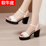 With High-Heeled Sandals 2023 Summer New Thick-Soled Waterproof Platform Large-Size Fashion Open-Toe
